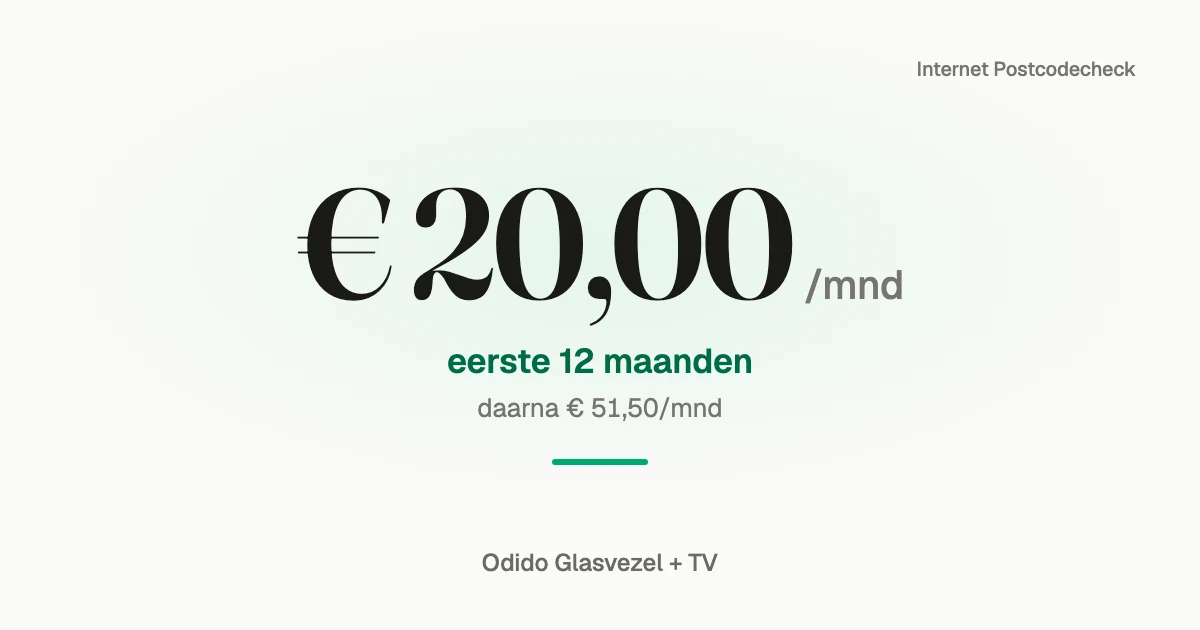 Odido 12 maanden intro-tarief van 20 euro per maand op Glasvezel + TV abonnement